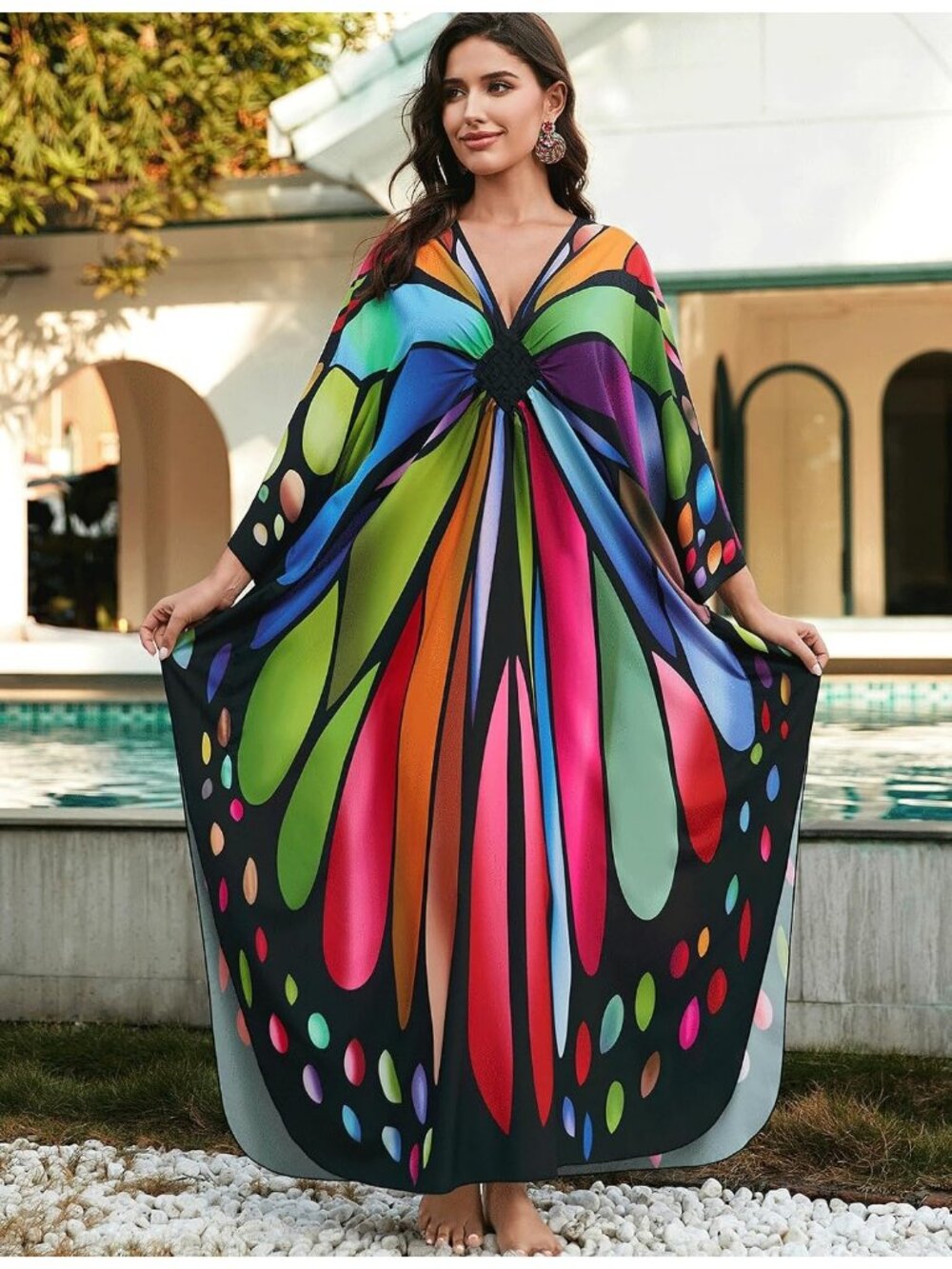 Women's Plus Size Kaftan Maxi Dress Batwing Sleeve Beach Cover Up-8759-color 15 - Picture 4 of 6